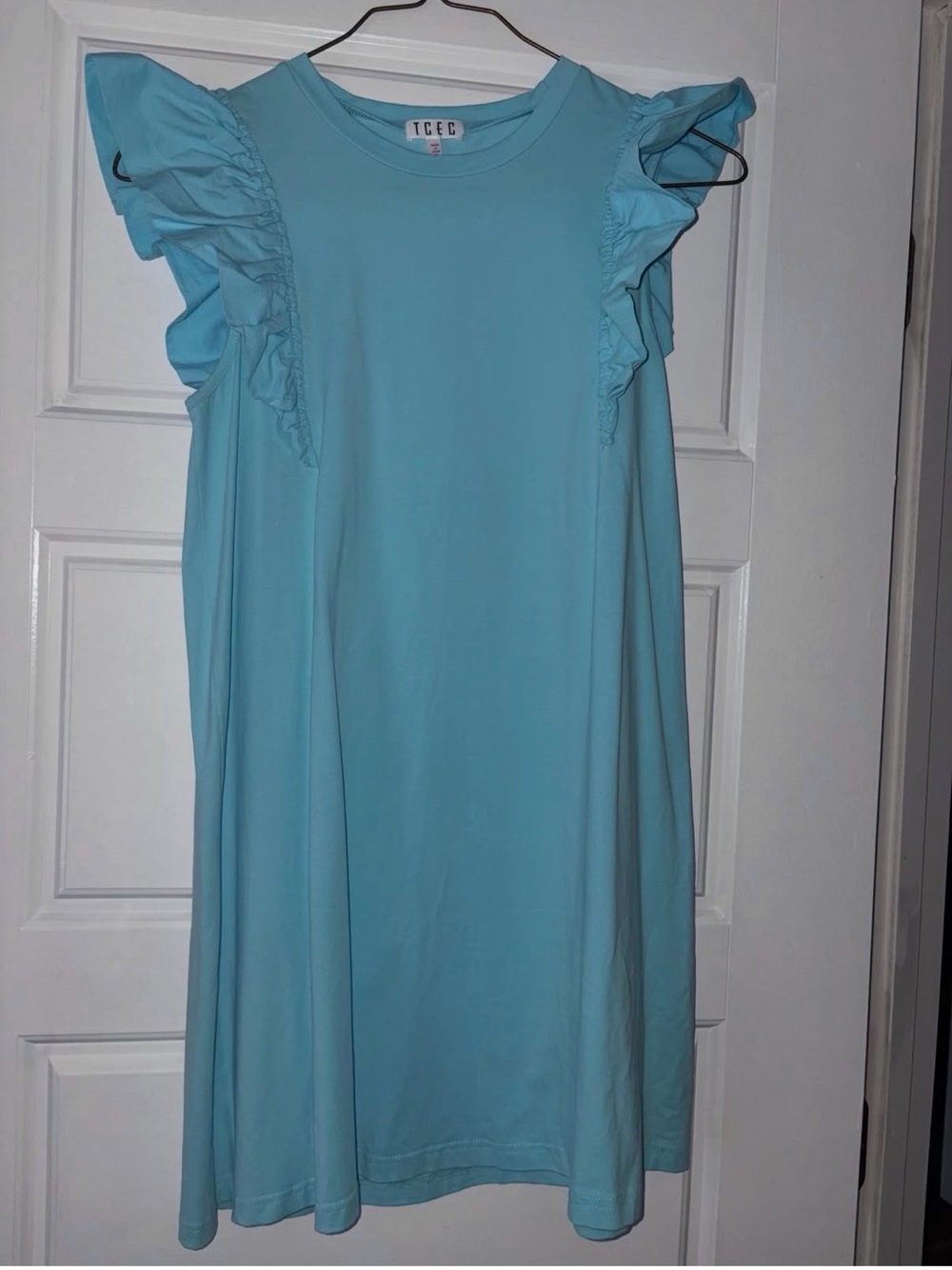 TCEC Sky Blue Ruffle Sleeve A-Line Dress